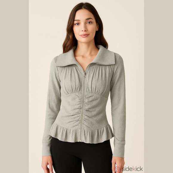 E by Eloise for Anthropologie Ruched Full Zipper Lounge Jacket - Picture 11 of 11